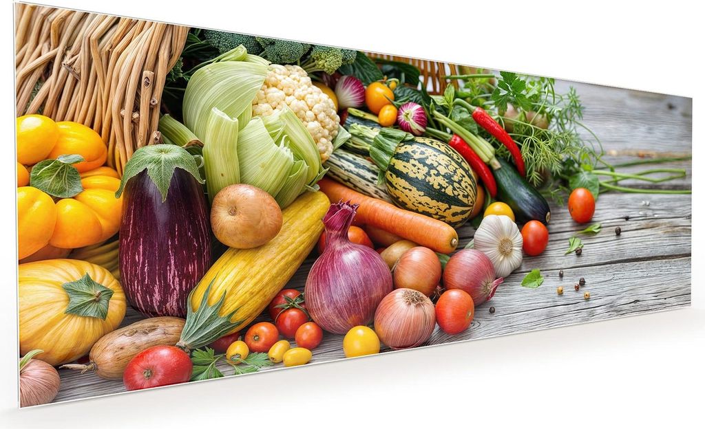 Küchenrückwand Spritzschutz Glas mit Motiv Erntekorb Gemüse 40 x 40 cm