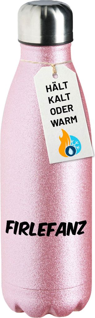 Huuraa Trinkflasche Firlefanz Schriftzug 500ml Pink Edelstahl Wasserflasche Trinkflasche Geschenkidee