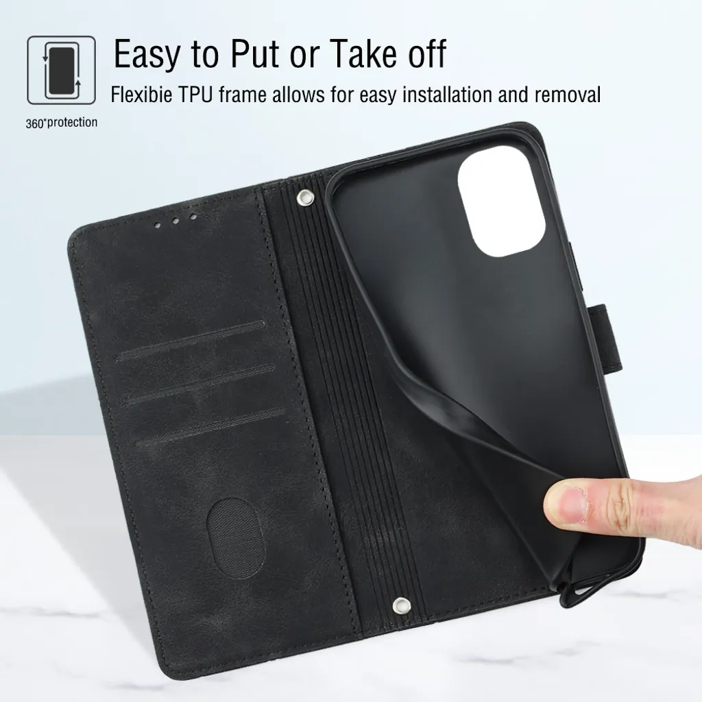 Verco Custodia Portafoglio In Pelle PU Per OnePlus Nord 2T 5G - Cover Con Slot Per Carte E Supporto Per Video, Nero