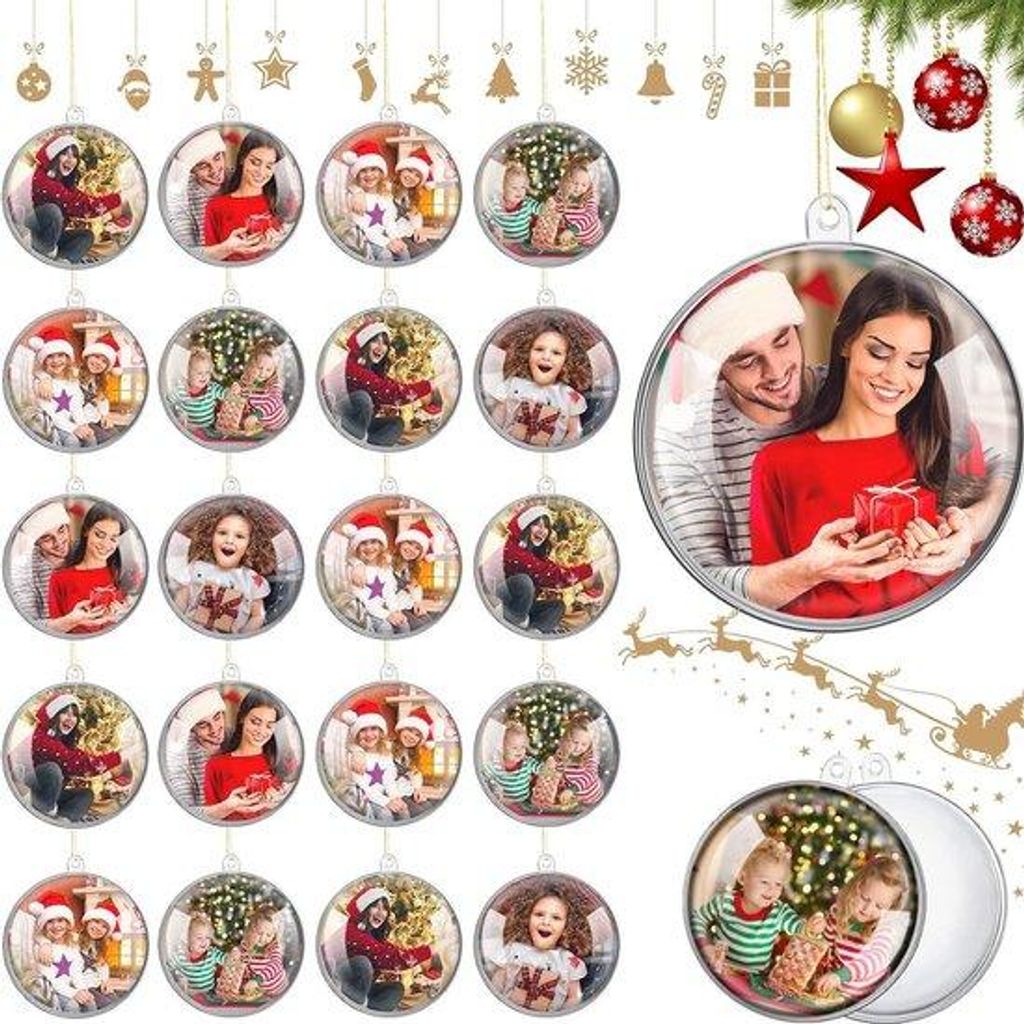 Kunststoff-Kerstballen-Set, 20 Transparante, Kunststoff, mit Anhängeschloss, für Foto, Handwerk, Geburtstag, 4 Größen