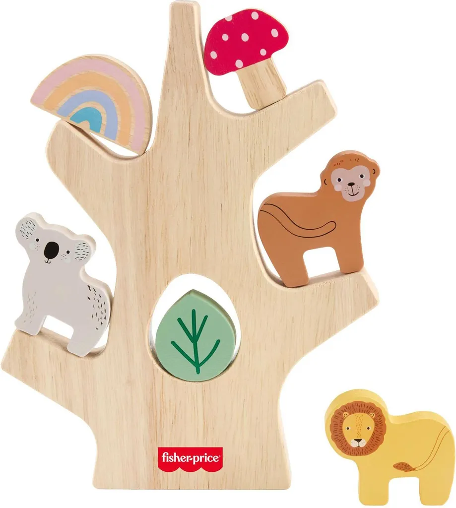 Jeu d'Empilage Arbre en Bois Naturel Fisher-Price pour l'Éveil Bébé