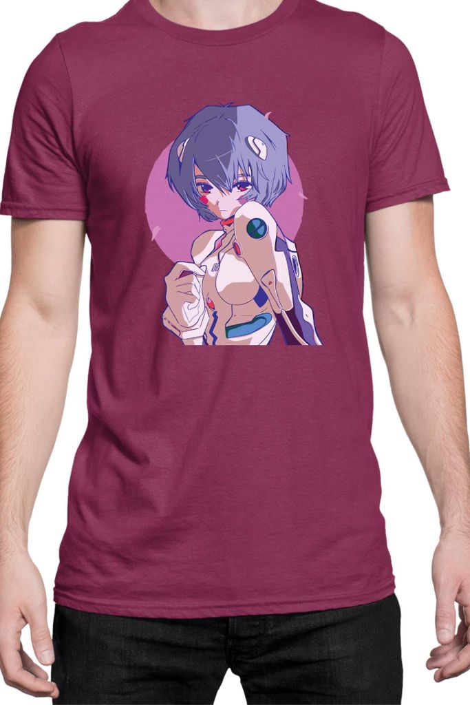 Herren T-Shirt Manga Japan Anime Comics Animation Neon Anime Genesis Manga Evangelion Rei Ayanami 05, Man L / Burgundy