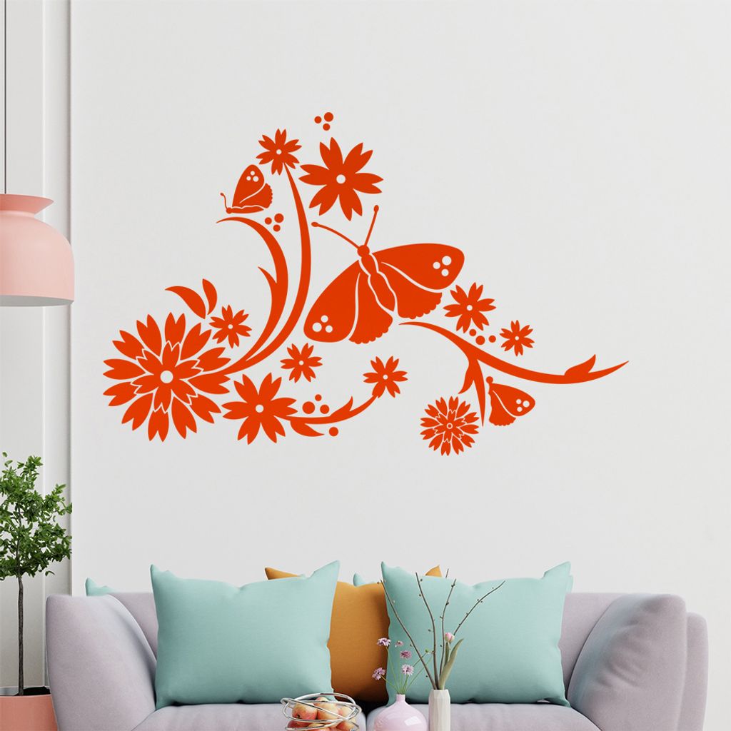 Tribal Schmetterlinge Blumen Wandtattoo in 6 Größen - Wandaufkleber Wall Sticker - Dekoration, Küche, Wohnzimmer, Schlafzimmer, Badezimmer