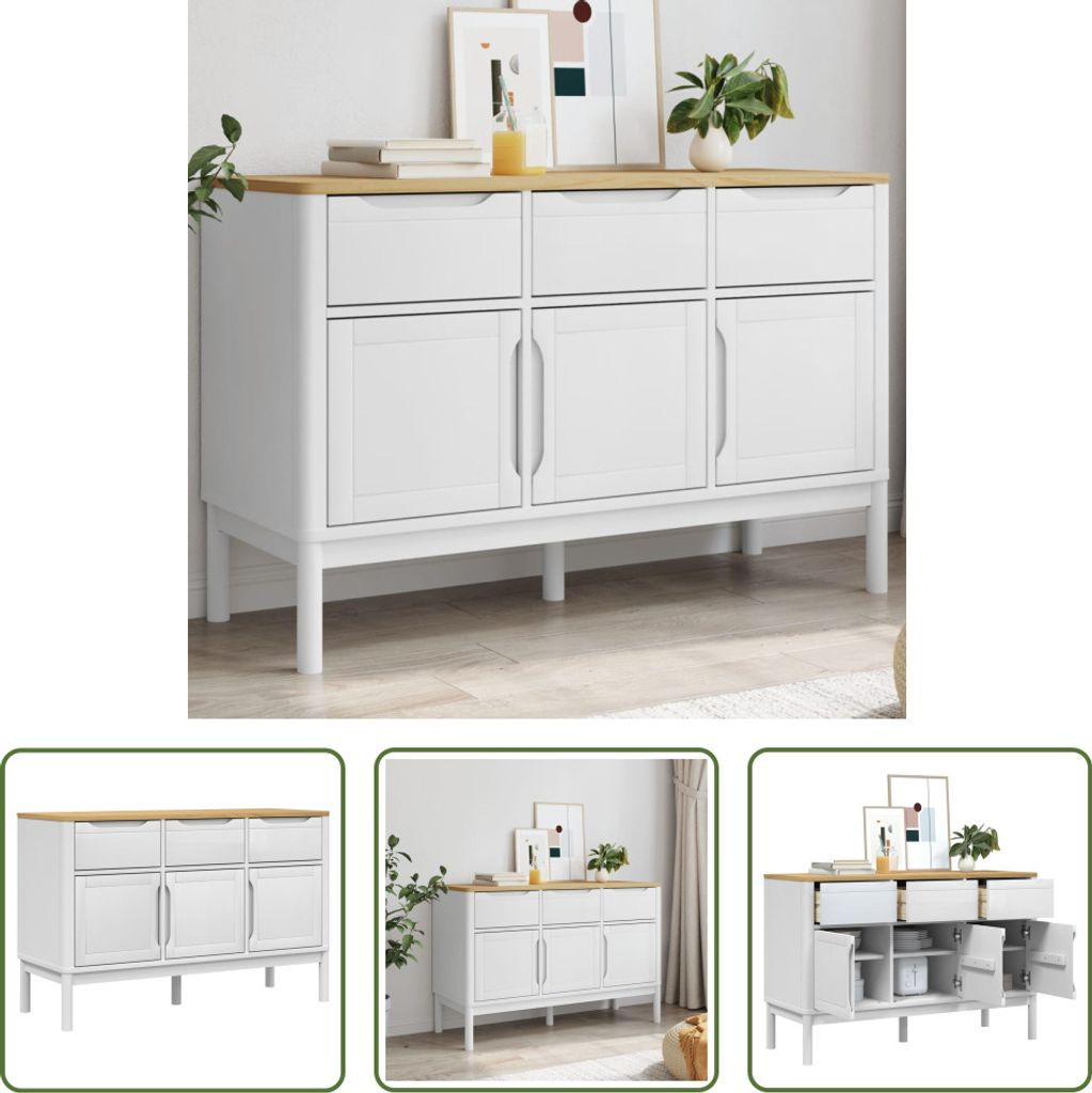 The Living Store Sideboard FLORO Weiß 114x43x74 cm Massivholz Kiefer