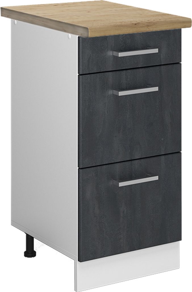 Küchenunterschrank Vicco R-Line Schwarz Beton 40 cm AP Eiche, Model 47578