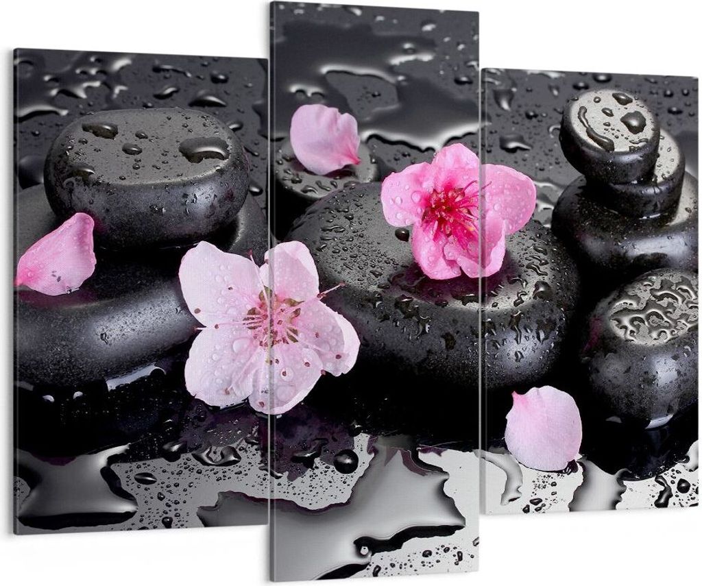 Bild auf Leinwand - Leinwandbild - Blumen Steine Tropfen Spa - 130x100cm - Wand Bild - Wanddeko - Leinwanddruck - Bilder - Kunstdruck - Wanddekorat...