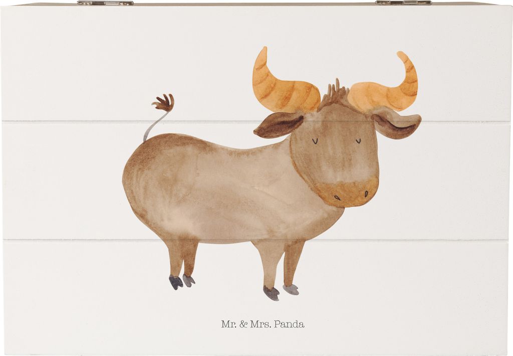 Mr. & Mrs. Panda Holzkiste Sternzeichen Stier 22 x 15 cm - Weiß - Geschenk, Schatzkiste, schatztruhe, Geburtstag Mai, geschenkkiste, Ochse, fotobo...