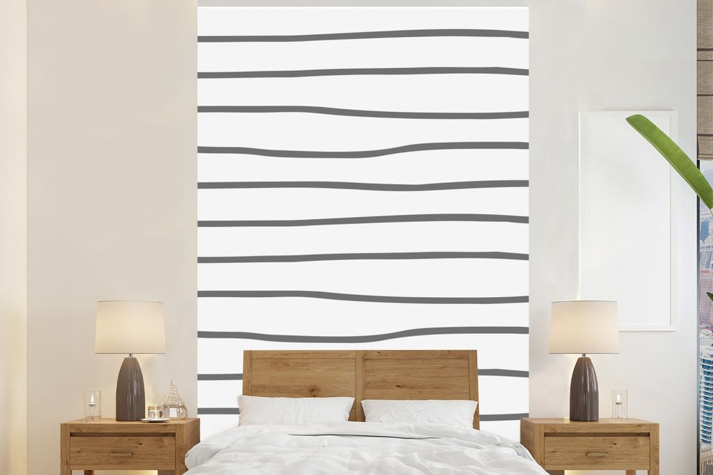 MuchoWow Fototapete für Wohnzimmer oder Schlafzimmer Wandtapete Vinyl Motivtapete Schwarz - Weiß - Einfach - Muster - 195x300 cm - Das Hintergr...