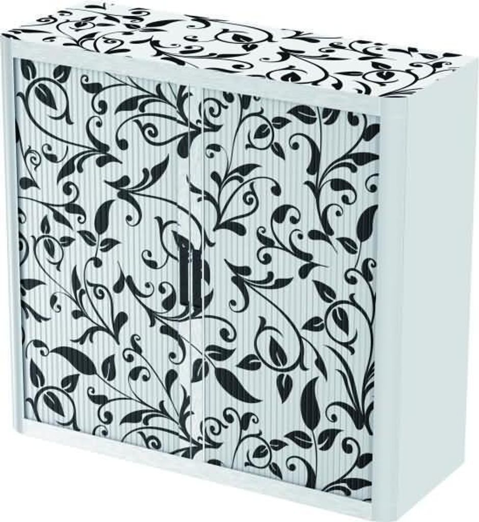 Rollladenschrank easyoffice BxTxH 86x37,5x104cm Ornamente weiß/schwarz