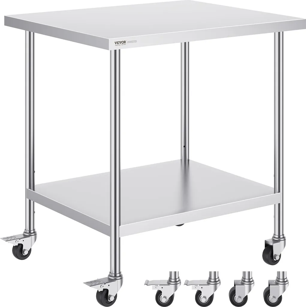 Table de travail inox pour restaurant et cuisine pro 76x91x95 cm