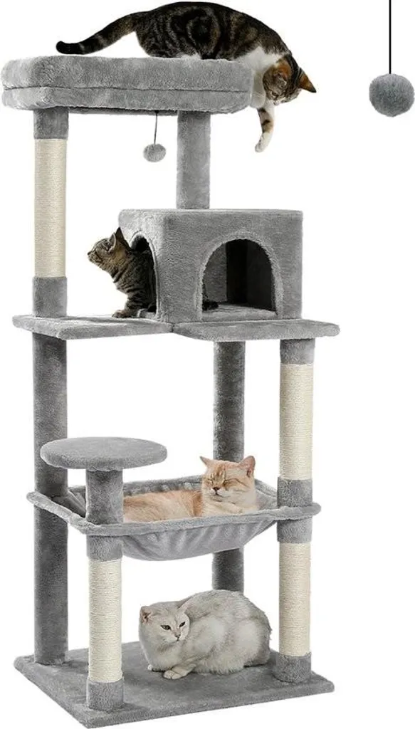 Collox Arbre à Chat Multi-niveaux Gris 5 Étages avec Hamac et Griffoirs