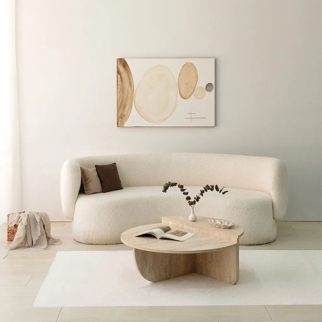 Table basse podium Skye Decor en travertin et bois mélaminé 90x90 cm