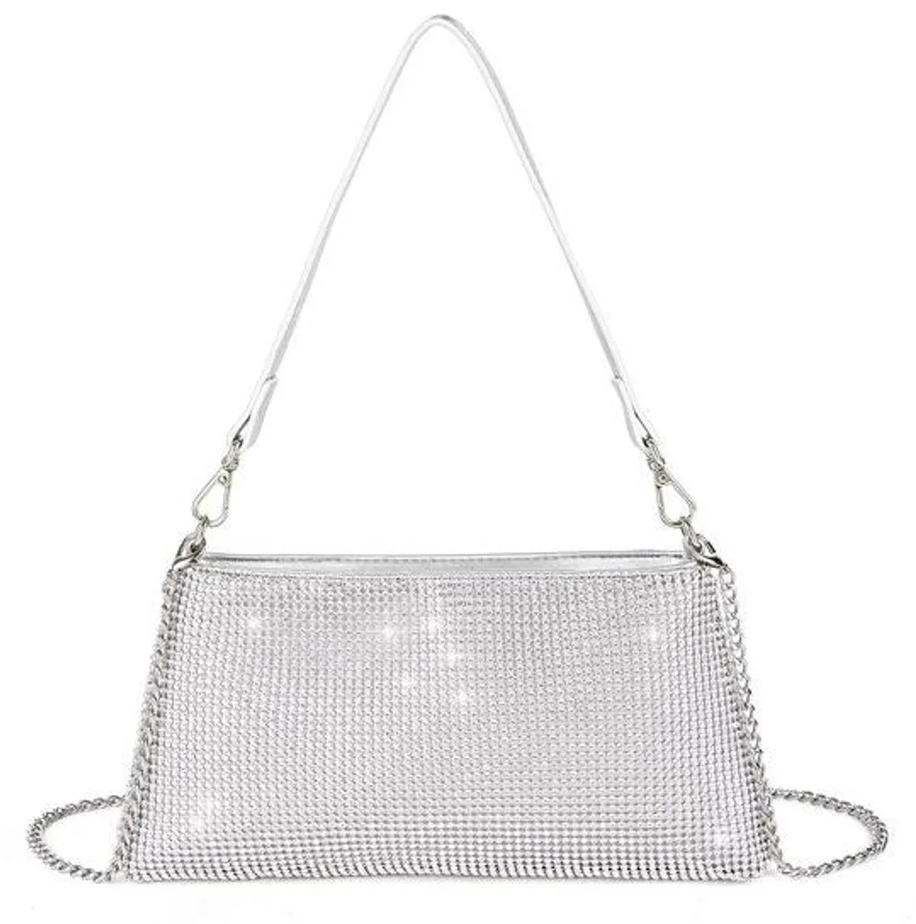 Pochette pour mariage et soirée de gala, sac à main argenté brillant