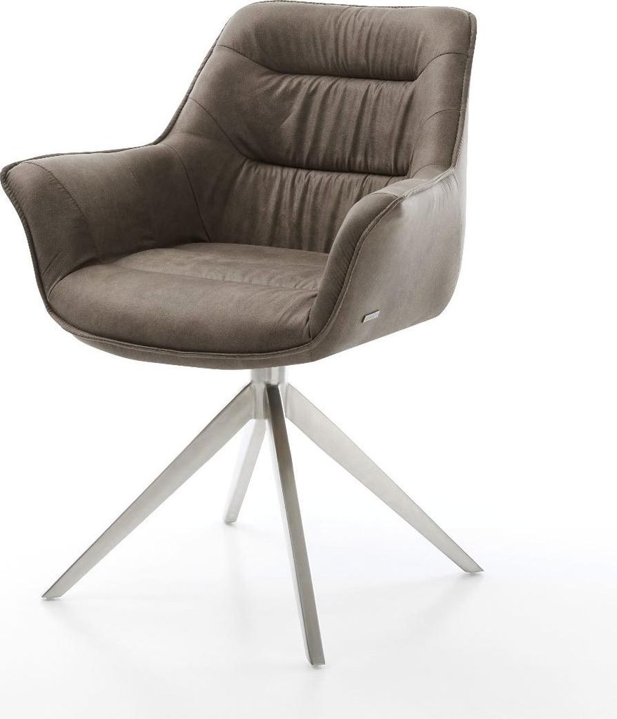 DELIFE Drehstuhl Kaira-Flex Mikrofaser Taupe Vintage Kreuzgestell breit Edelstahl 360° drehbar Wippfunktion