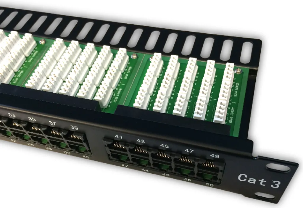 Bandeau de Brassage ISDN 50p 1U Noir - Panneau Réseau 19 Pouces 50 Ports