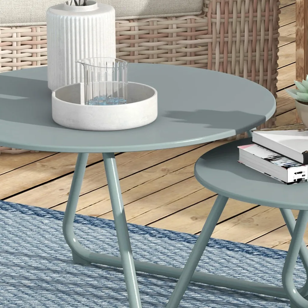 Lot de 2 tables basses gigognes de jardin en métal bleu époxy stables - 10