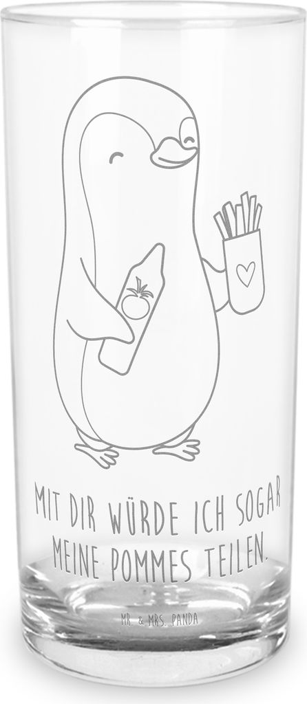 Mr. & Mrs. Panda Glas Pinguin Pommes 400 ml - Transparent - Geschenk, für Partner, Valentinstag, Freundin, Freund, Hochzeitstag, Trinkglas, Frauen...