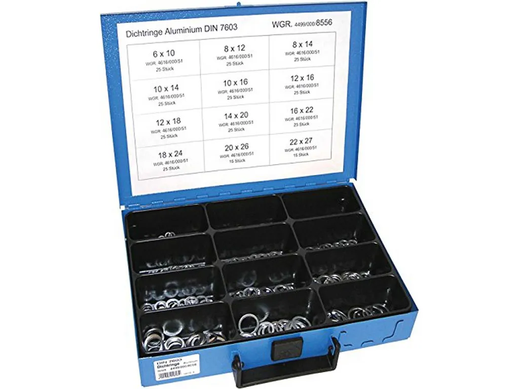 Coffret de joints en aluminium DIN 7603 de 280 pièces en boîte métal