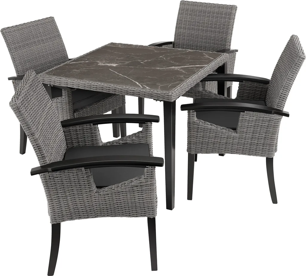Table rotin Tarent et 4 chaises Rosarno gris résistant aux intempéries
