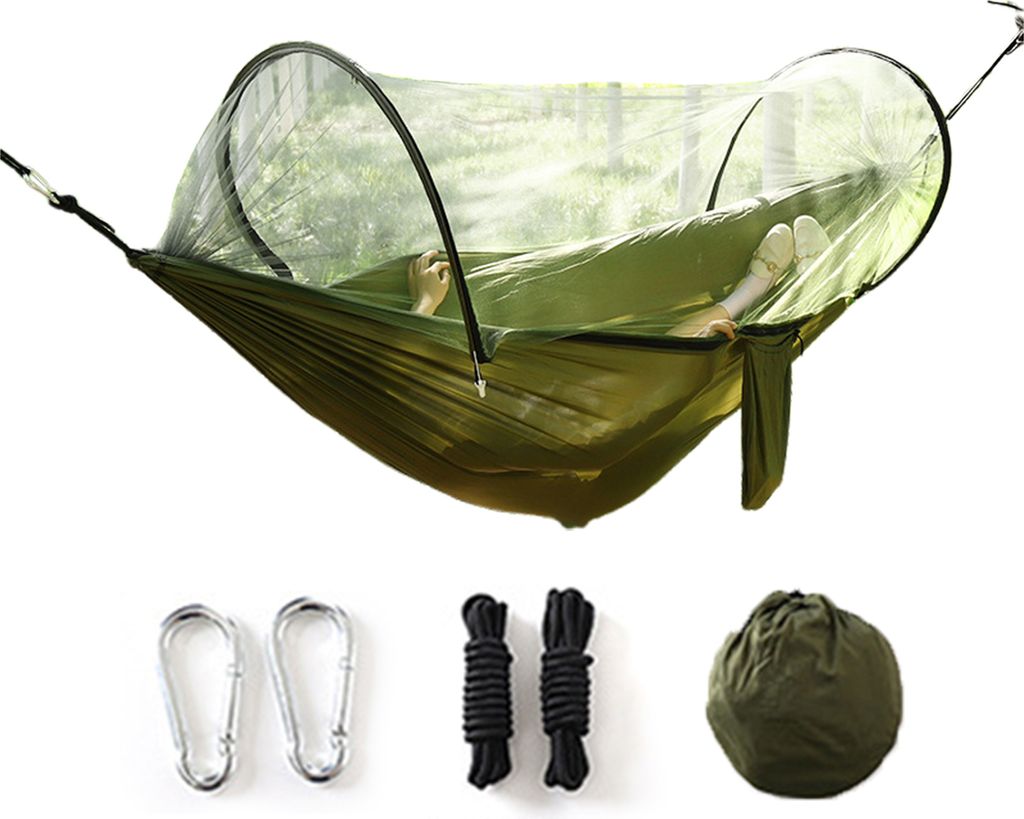 Camping-Hängematte mit Mückennetz, 200 kg, atmungsaktiv, leicht, tragbar, Einzelhängematte mit Baumgurten, einfach aufzubauen, Wanderhängematte...