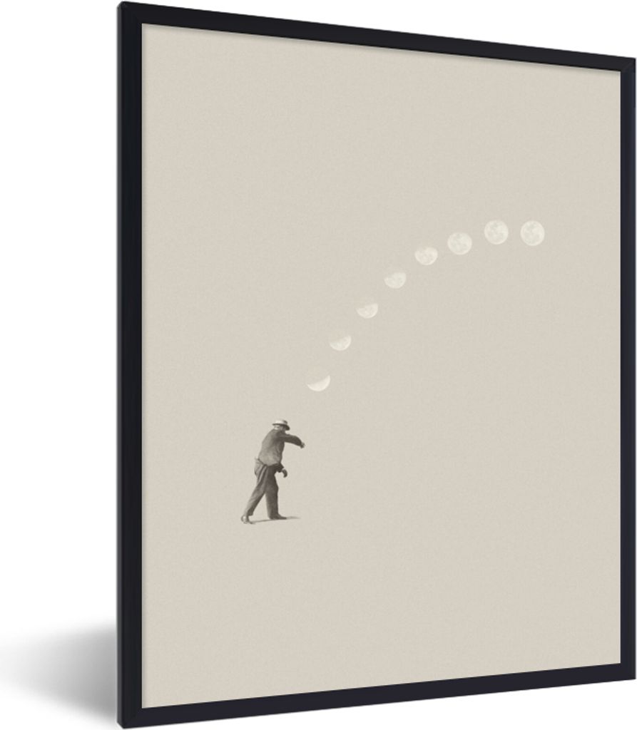 MuchoWow Gerahmtes Poster Jahrgang - Mond - Mensch 60x80 cm - Poster mit Schwarzem Bilderrahmen Wandposter Rahmen Foto Bilder - Premium - Wanddek...