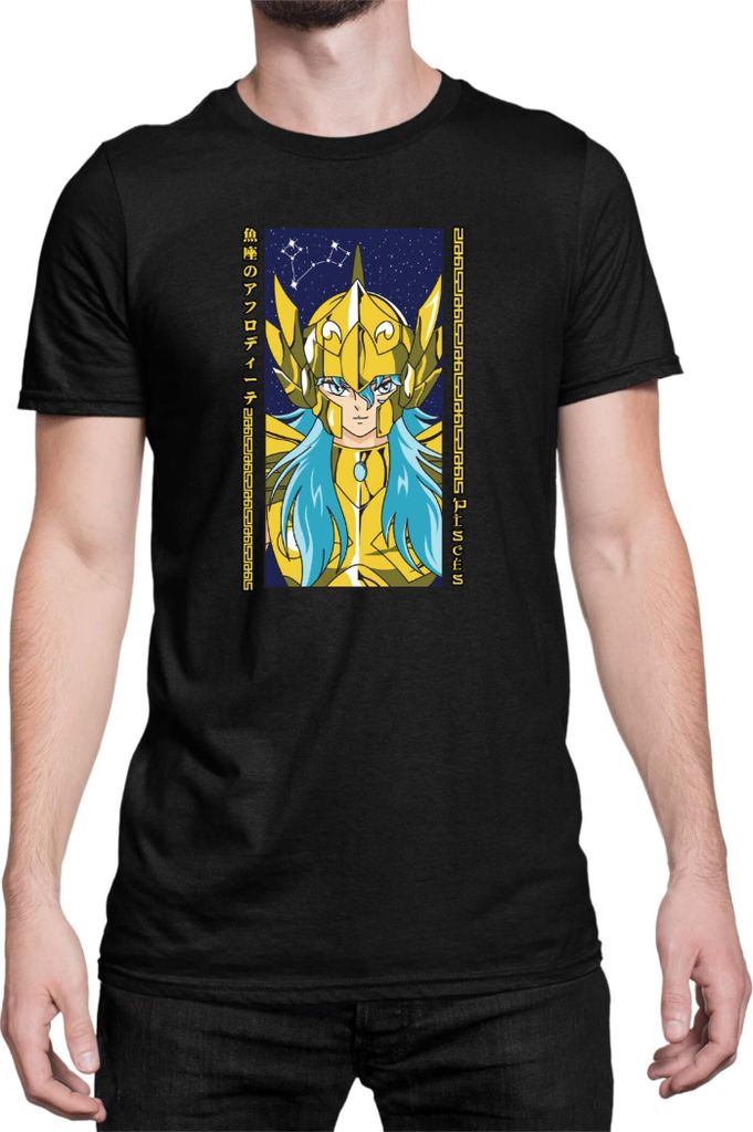 Herren T-Shirt Japan Anime Manga Saint Anime Seiya Pisces Pisces, Man 4XL / Schwarz