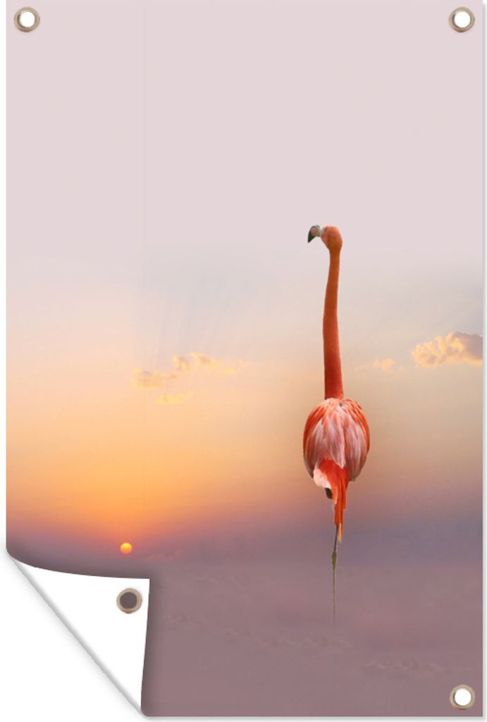MuchoWow 40x60 cm Outdoor-Poster Gartendeko Sichtschutz Garten Poster für den Garten Flamingo posiert im Wasser