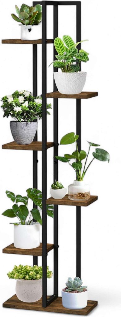 DanDiBo Blumenregal Indoor Metall Schwarz 6 Etagen Holz Produktbild 