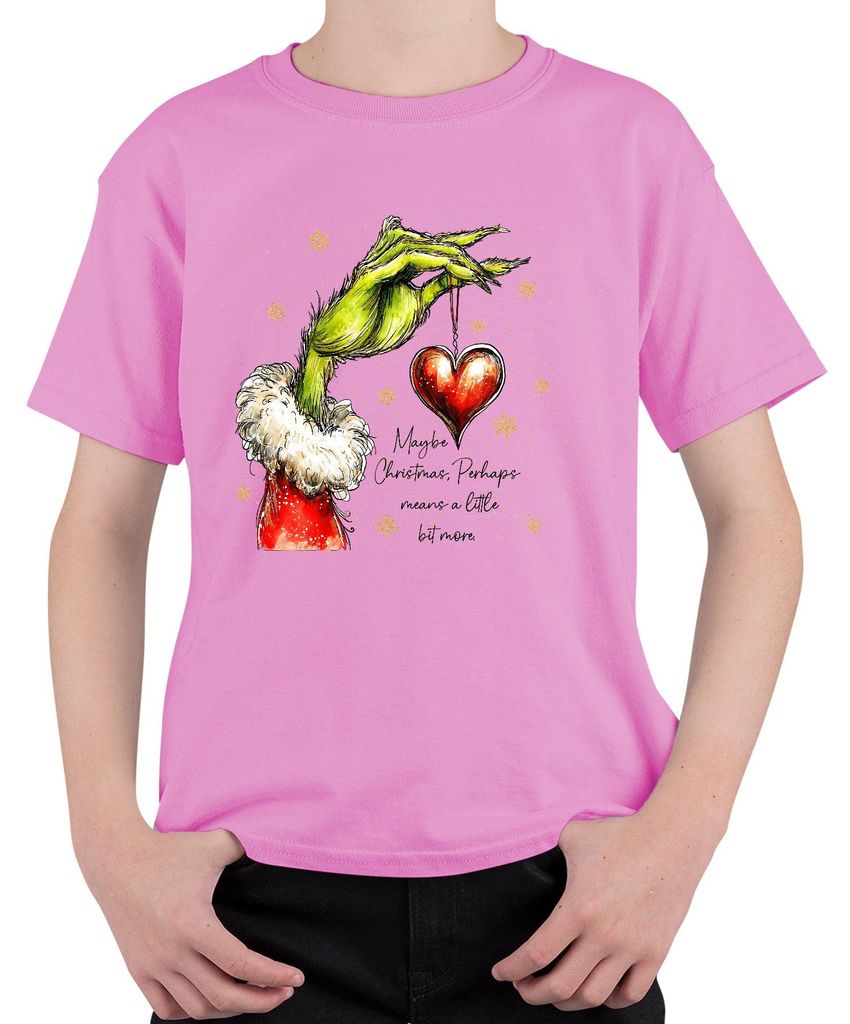 Grinch Heart Ornament Maybe Christmas means a little bit more Uni Kinder T-Shirt, Pink, 152