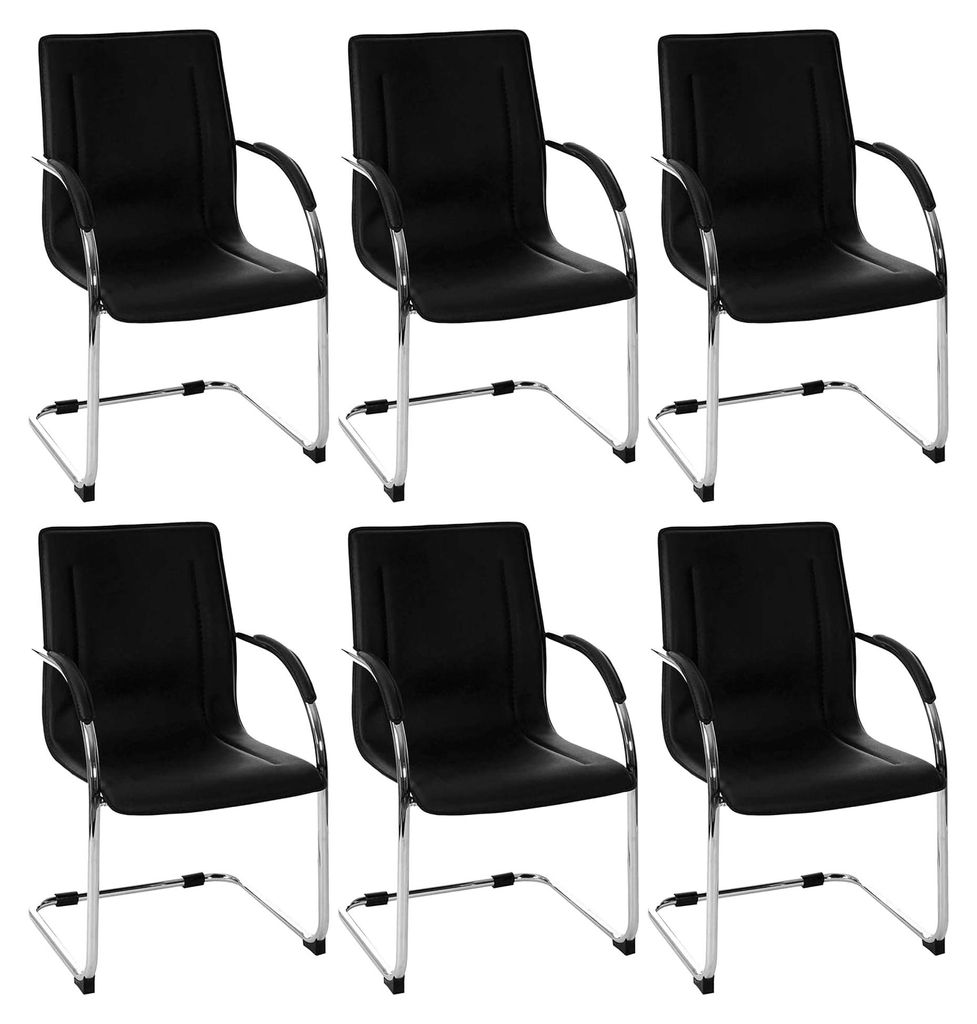 6er-Set Konferenzstuhl Sammy HxBxT 93x56x56cm Sitzhöhe 47cm Stahl Schwarz Besucherstuhl Freischwinger Lehnstuhl Wartezimmer Büro