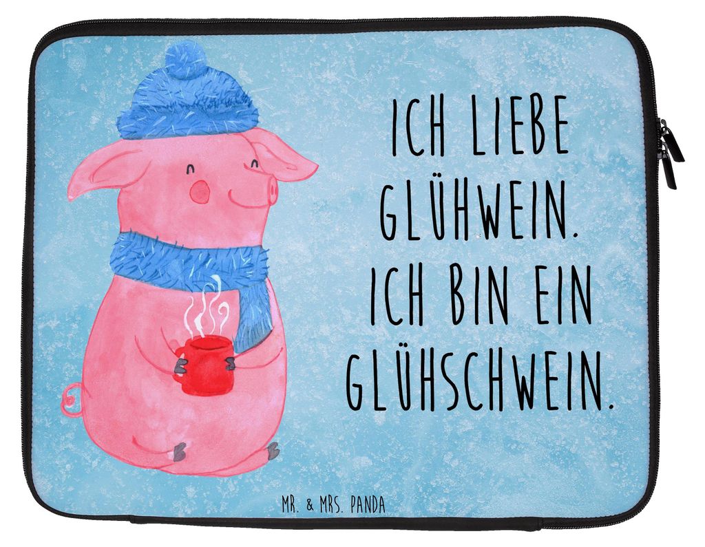 Mr. & Mrs. Panda Laptop Tasche Schwein Glühwein 33 x 42 cm - Eisblau - Geschenk, Hülle, Weihnachten, Weihnachtsmarkt, Case, Laptoptasche, Punsch,...
