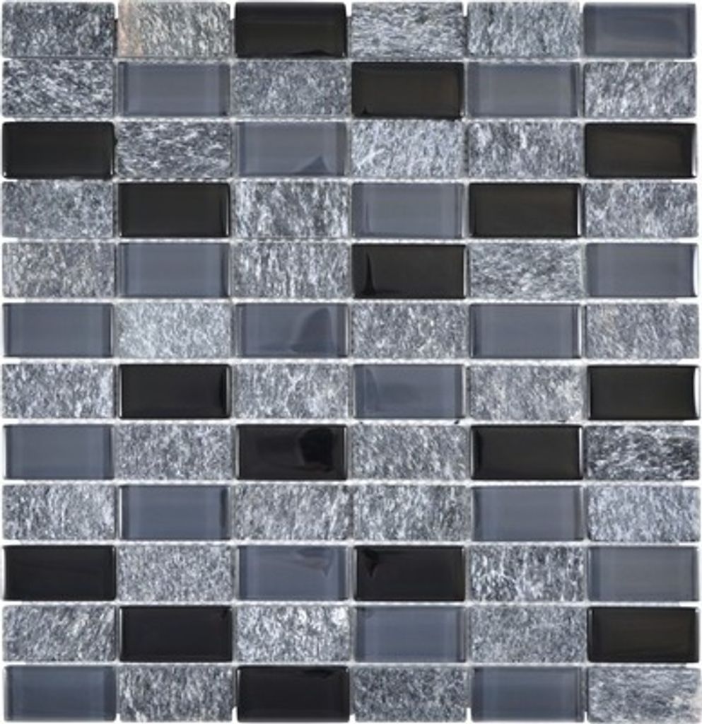 Glasmosaik mit Naturstein grau schwarz 31x32,2 cm Produktbild 