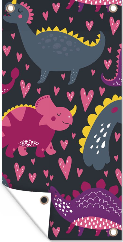 MuchoWow 40x80 cm Outdoor-Poster Gartendeko Sichtschutz Garten Poster für den Garten Dinosaurier - Kind - Muster - Rosa - Mädchen