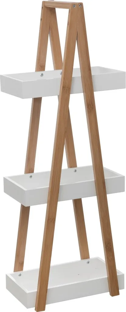 5five Armoire de Salle de Bain Bambou et MDF Blanc - 82 x 30 x 18 cm