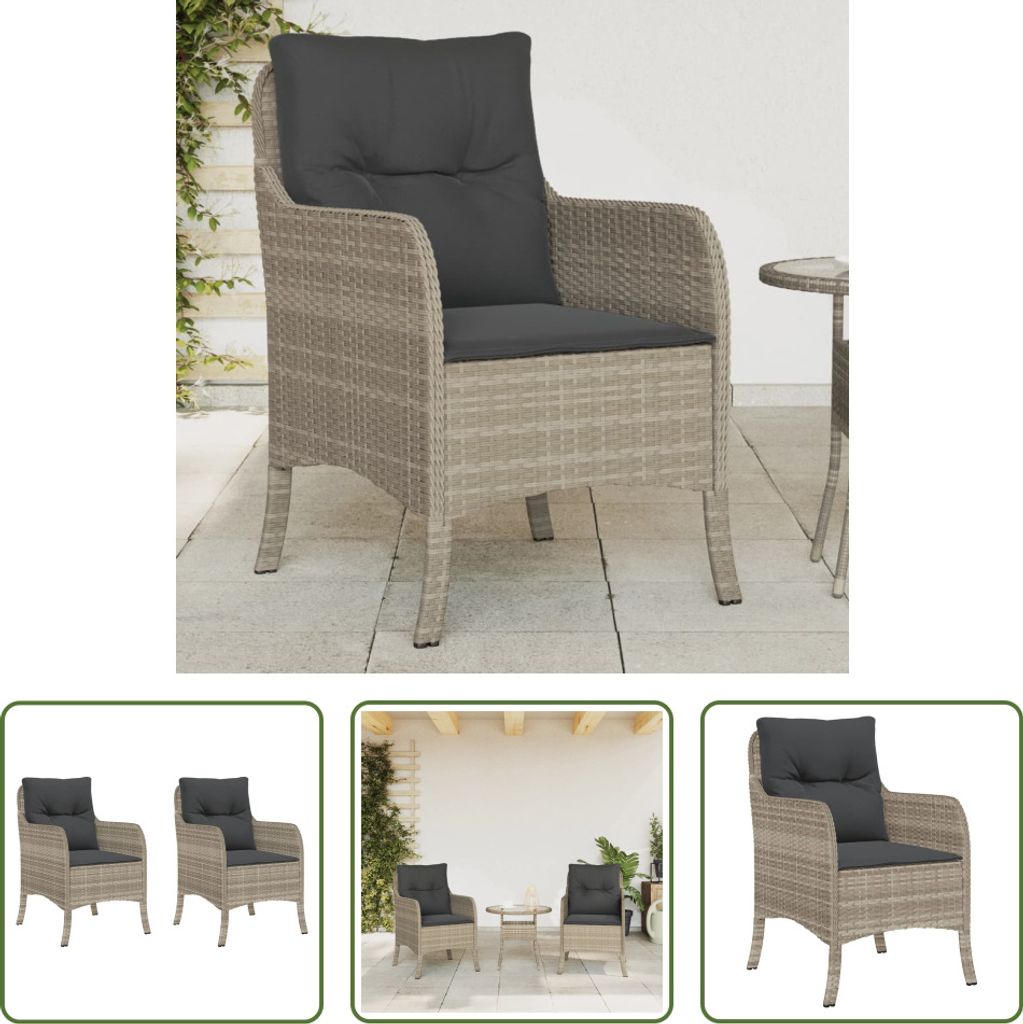 The Living Store Gartenstühle mit Kissen 2 Stk. Hellgrau Poly Rattan