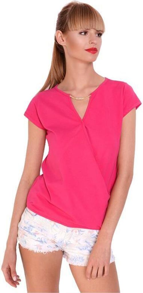 Damen Longshirt Tunika T-Shirt Sommer Shirt V-Ausschnitt; Pink/S/M 36/38
