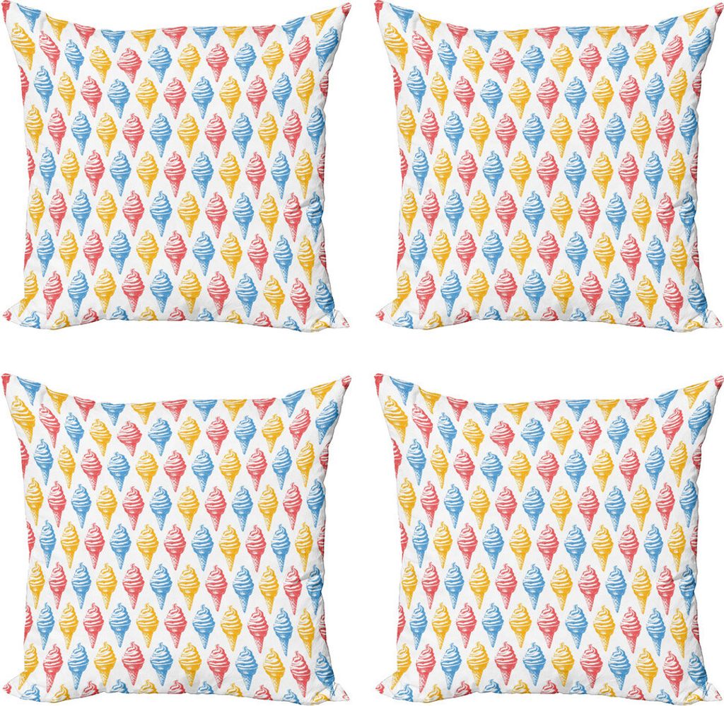 ABAKUHAUS Essen Kissenbezug Set (4 Stück), Eistüte 50s Zeit, Moderner Doppelseitiger Digitaldruck, 45 cm x 45 cm, Mehrfarbig