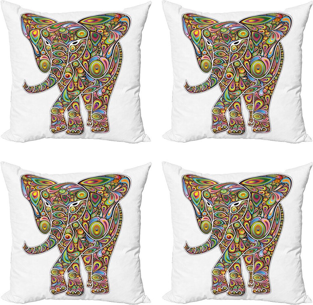 ABAKUHAUS Psychedelisch Kissenbezug Set (4 Stück), Boho Elefant-Kunst, Moderner Doppelseitiger Digitaldruck, 40 cm x 40 cm, Mehrfarbig