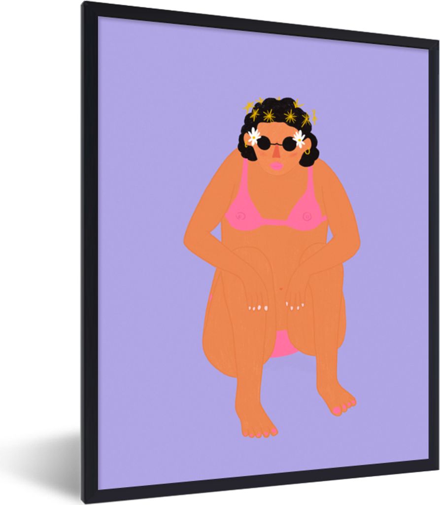 MuchoWow Gerahmtes Poster Frau - Bikini - Retro 30x40 cm - Poster mit Schwarzem Bilderrahmen Wandposter Rahmen Foto Bilder - Wanddeko - Kunstdrucke