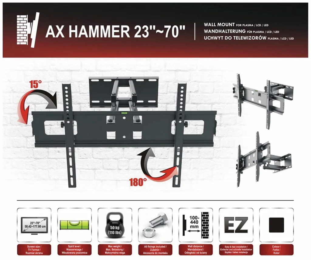 Support TV orientable 70 pouces ultra robuste avec bras extensible - 9