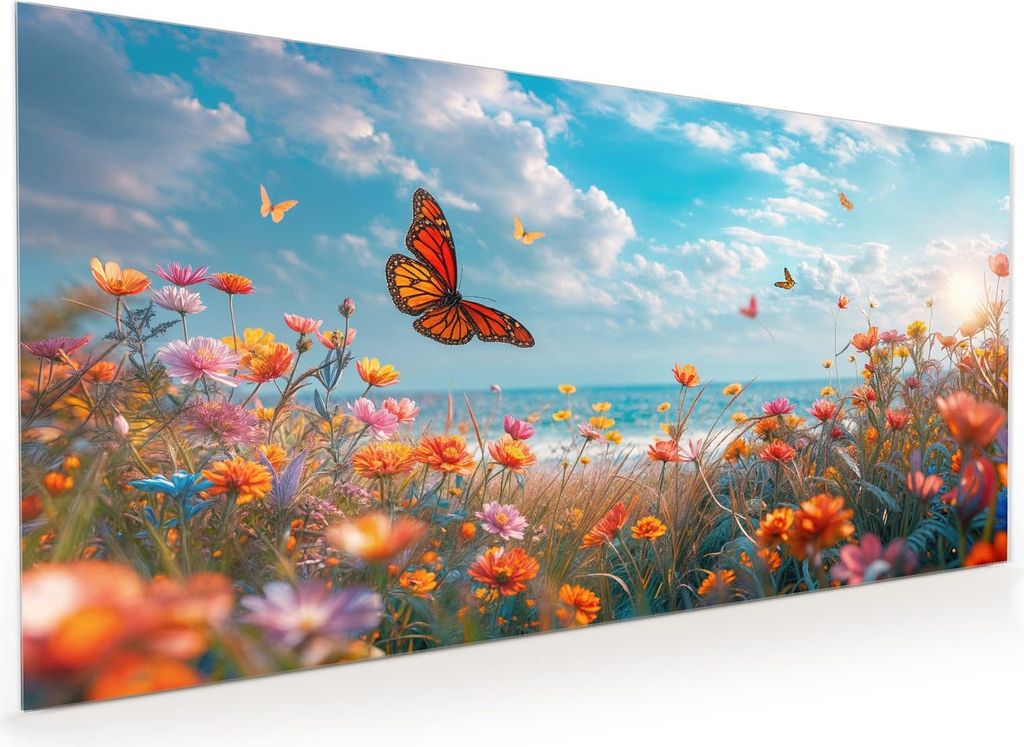 Küchenrückwand Spritzschutz Glas mit Motiv Sommerblumenwiese 40 x 40 cm