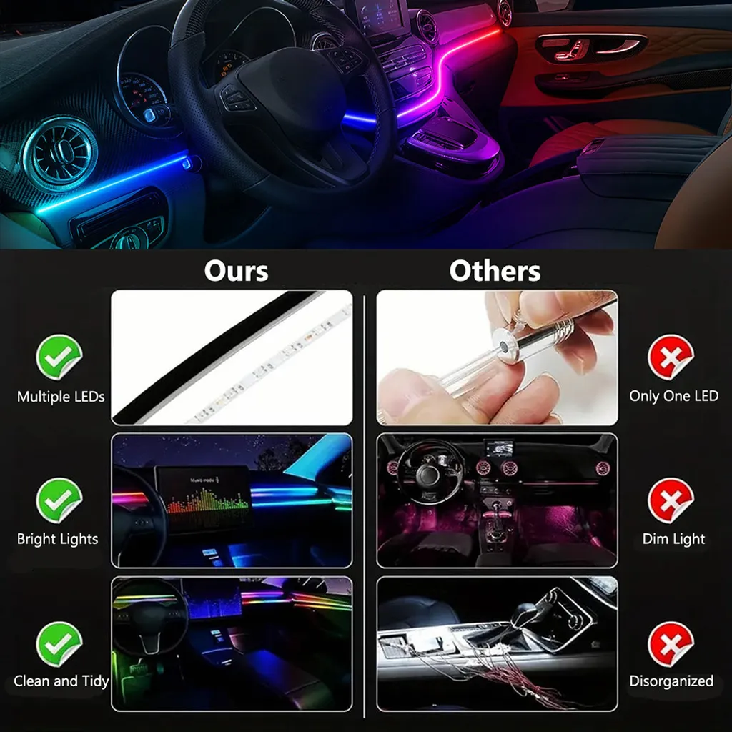 Kit Illuminazione Interna Auto LED RGB USB 5V - 110cm Accessori - 5