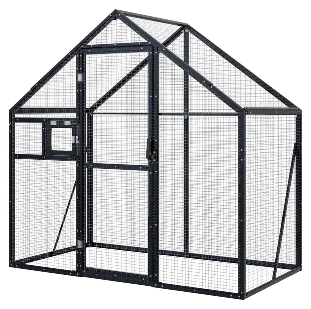 Voliere, Vogelvoliere mit Maschendraht, Vogelkäfig für den Außenbereich, Vogelhaus für Papageien, Anthrazit Aluminium