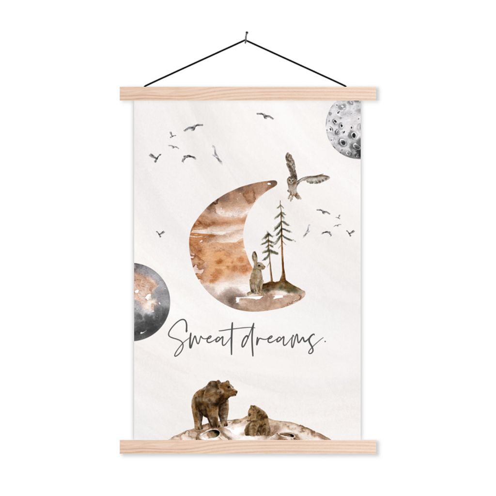 MuchoWow Textilposter Tiere - Mond - Sprichwörter - Vintage 40x60 cm mit holzfarbenen Rahmen - Poster