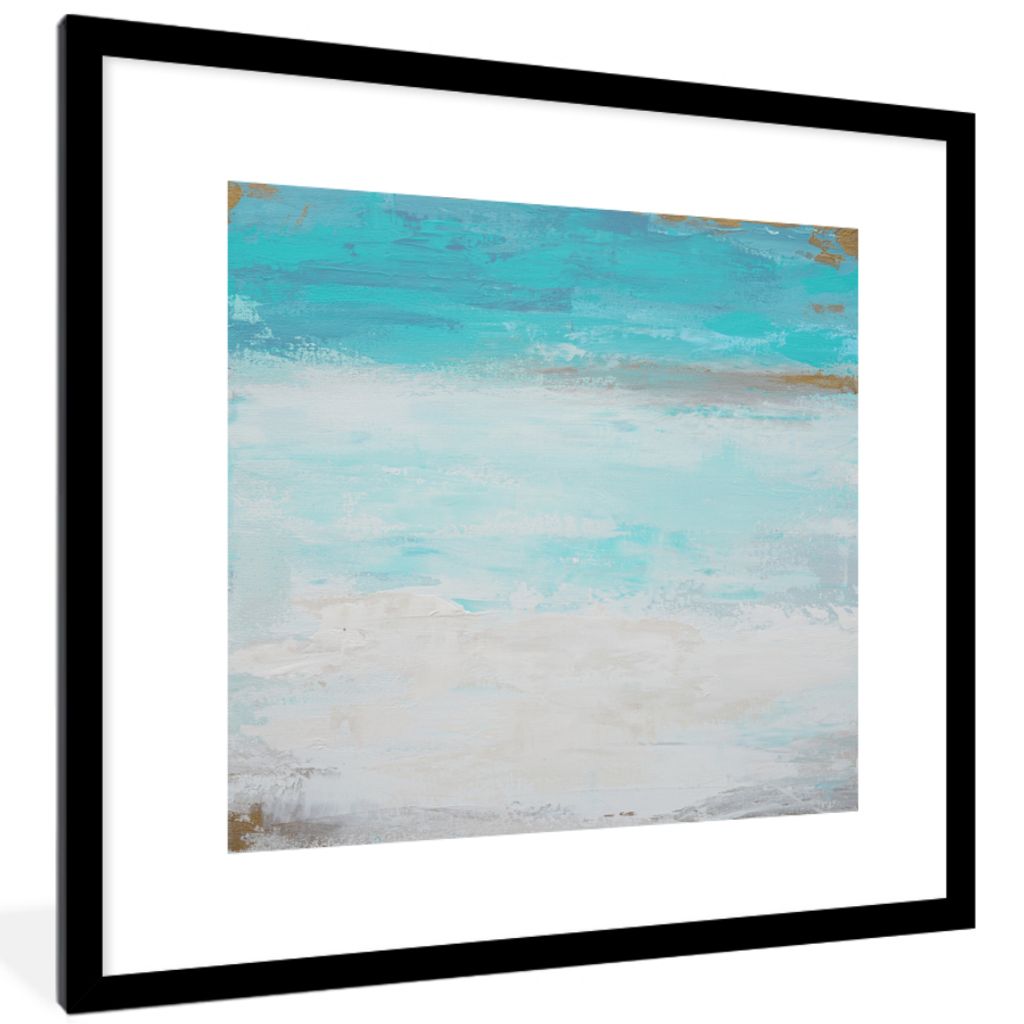 MuchoWow Gerahmtes Poster Farbe - Blau - Weiß - Kunst 40x40 cm - Poster mit Schwarzem Bilderrahmen Wandposter Rahmen Foto Bilder - Poster - Plak...