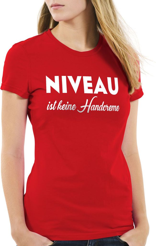 style3 Niveau ist keine Handcreme Damen T-Shirt Creme Funshirt Spruch, Farbe:Rot, Größe:M