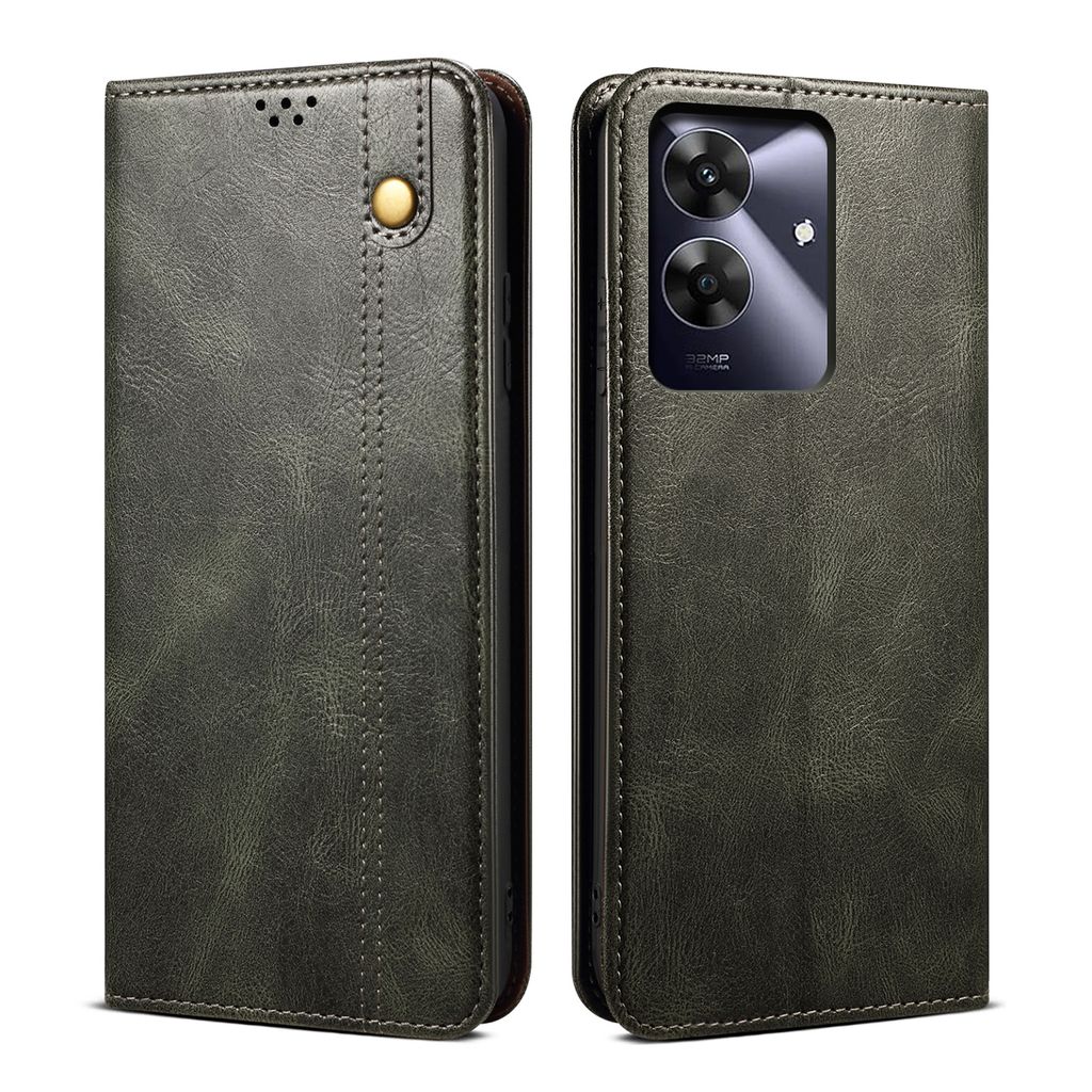 Hülle für Realme Note 60 Leder Brieftasche Schutzhülle mit Standfunktion Grün
