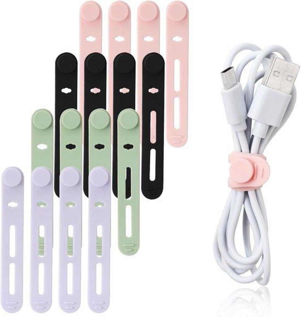 Silikonkabelbinder-Set - 16 Stück - herstellbar - Kabelorganizer für Ohrhörer - Telefon - Ladekabel - Computer - gemischte Farben - 13x1,2cm