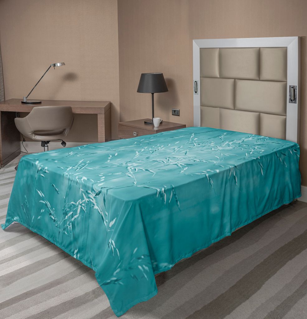 ABAKUHAUS Türkis Bettlaken, Unschärfe Wiesen Gras Betriebs Kraut In Der Ländlichen Ländlichen Jahreszeit Abbildung, weiches bequemes oberes Bet...