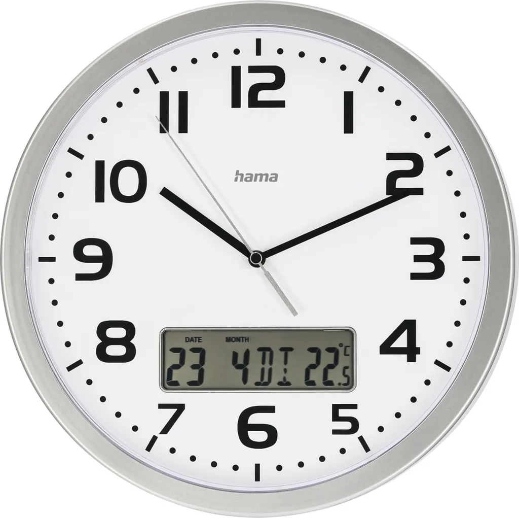 Horloge murale radio-pilotée Hama argentée - Diamètre 30 cm précise
